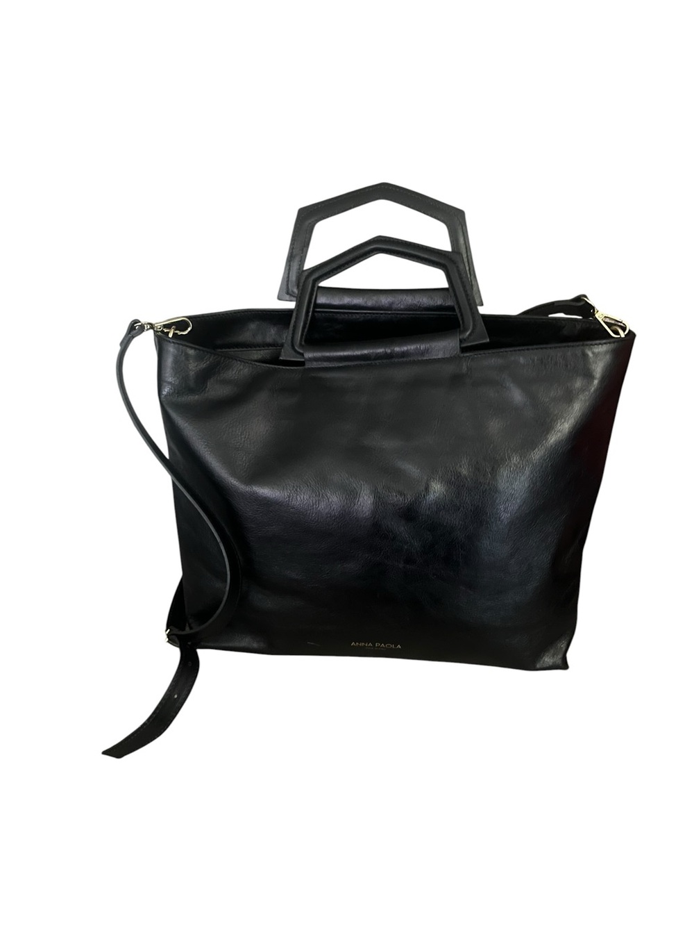 Anna Paola Black Genuine Leather Bonnie Tote Crossbody Bag Made in Italy Footed